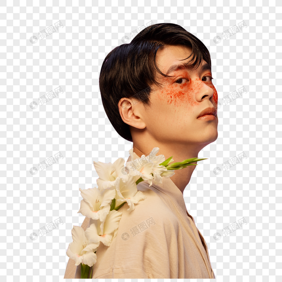 日式和服少年创意妆面写真图片