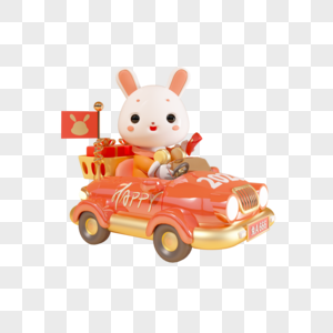 c4d兔年卡通兔子小汽车模型图片