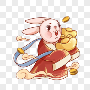 兔年穿着汉服的可爱小兔子抱着元宝图片