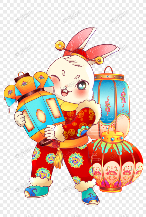 新年兔子灯笼福娃图片