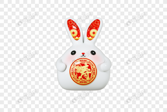 兔年新年陶瓷兔子摆件3D模型图片