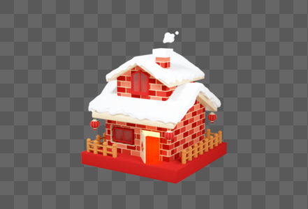 创意C4D新年积雪房屋3D模型图片