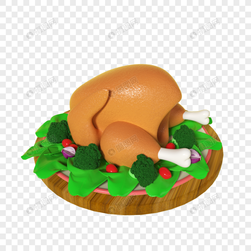 3D卡通风格感恩节烤火鸡主题模型元素图片