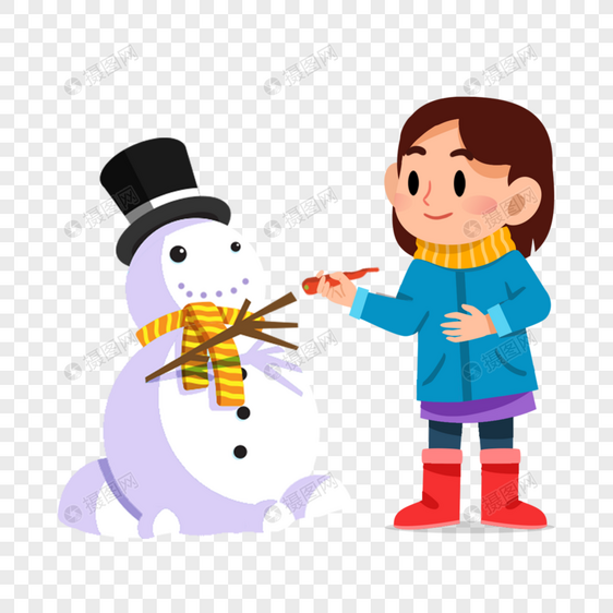女孩和雪人图片