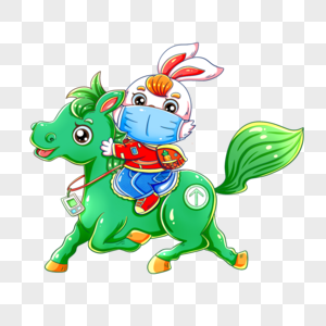骑着绿马的兔子图片