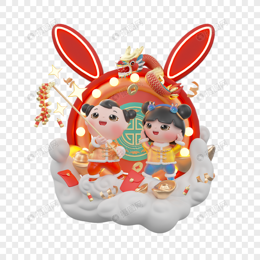 c4d兔年春节福娃形象图片