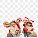 圣诞节幸福一家四口使用手机合照图片
