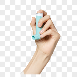 手拿哮喘吸入器的手部特写高清图片