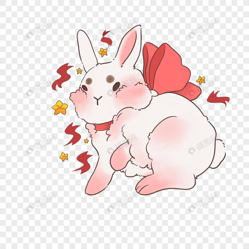 兔子手绘兔兔年大吉可爱兔子卡通兔兔蝴蝶结兔兔粉粉兔图片