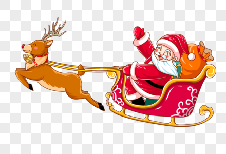 圣诞节圣诞老人坐着驯鹿拉着的雪橇车图片