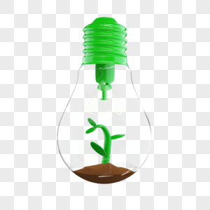 3D立体绿色节能环保主题灯泡树苗模型元素图片