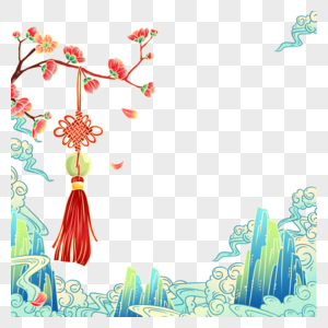 梅花中国结国潮手绘边框图片