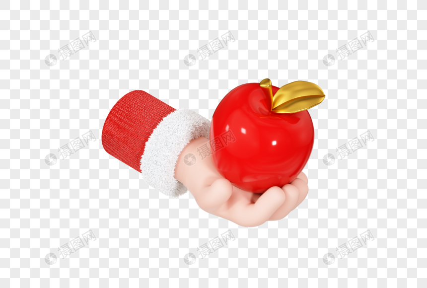 创意C4D圣诞节手拿红苹果图片