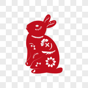 红色新年传统剪纸兔子高清图片