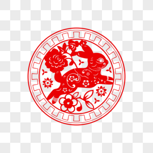 红色新年传统剪纸兔子高清图片