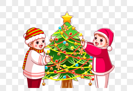 装饰圣诞树的小孩图片