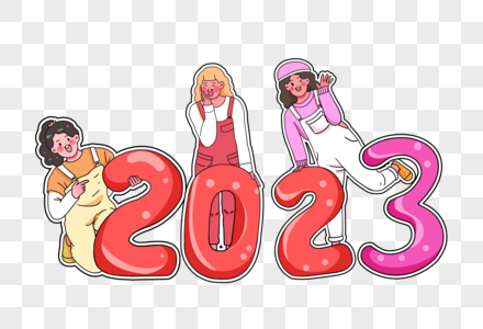 跨年的少女春节对联人物,图片素材