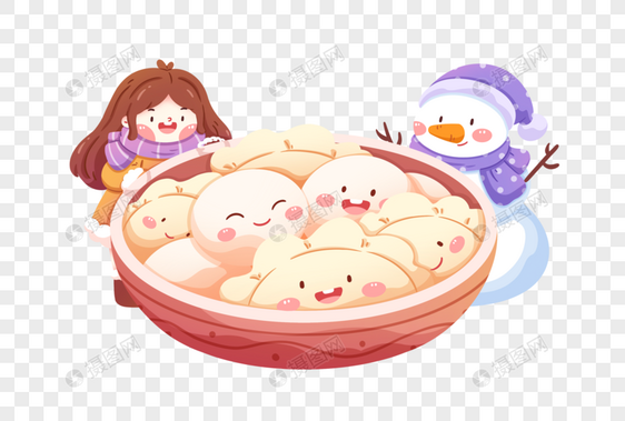 吃饺子的女孩和雪人图片