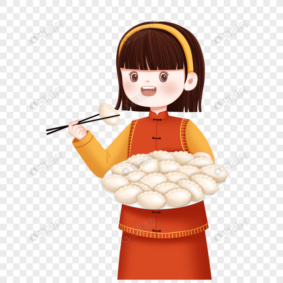 端着饺子的女孩图片