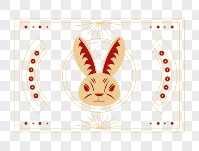 创意红金剪纸风兔年创意兔子头新年装饰图片