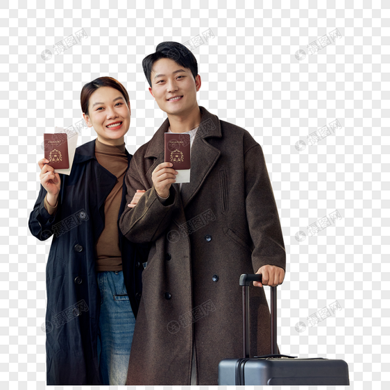 在机场准备出发旅行的情侣图片