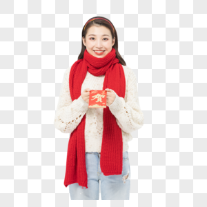 冬季可爱少女发红包过春节高清图片