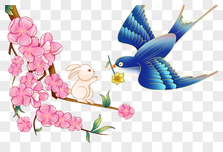 燕子和兔子花枝上的燕子高清图片