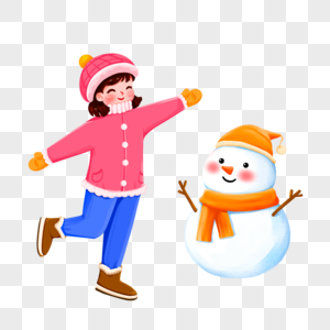 女孩和雪人图片