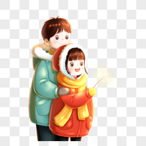 放烟花的情侣图片素材