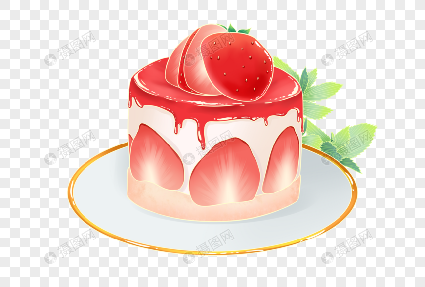 甜品草莓蛋糕插画图片