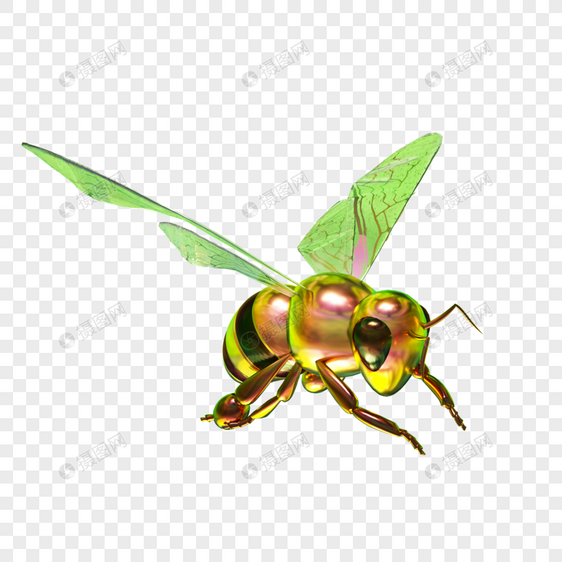 3D立体炫彩蜜蜂昆虫模型元素图片