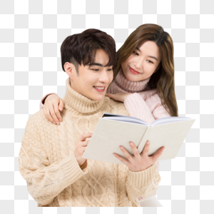 韩系情侣拥抱阅读看书图片