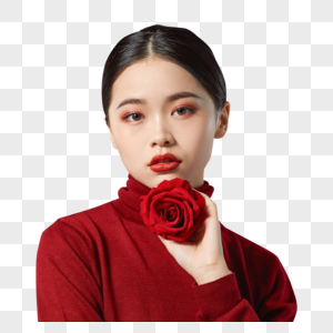 时尚美女手拿玫瑰花高清图片