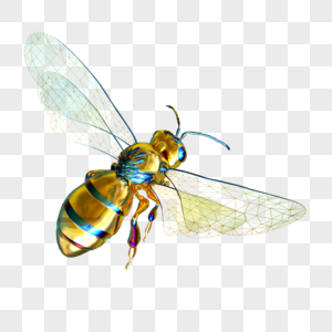 3D立体金属炫彩质感蜜蜂昆虫模型元素图片