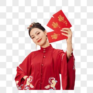 传统服装女性手拿红包图片