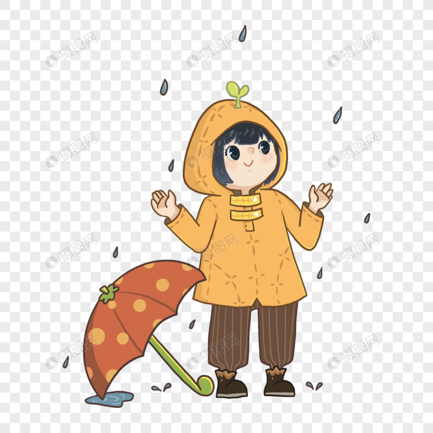 传统节气谷雨中穿雨衣的人图片