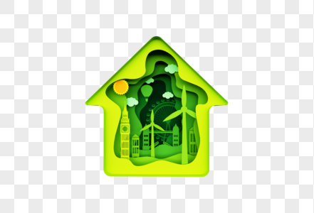 创意c4d绿色新能源剪纸风城市3d立体模型图片