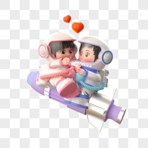 c4d情人节卡通宇航员情侣娃娃模型图片