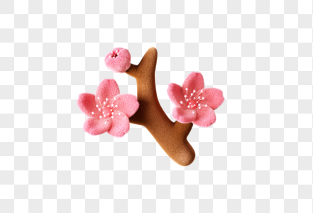 创意C4D毛绒粉色樱花花卉3D立体模型图片