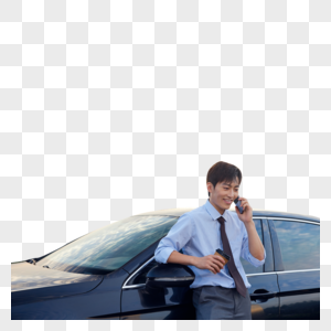 商务男士倚靠汽车打电话图片