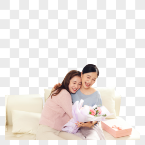 年轻女儿送花拥抱母亲图片