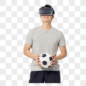 男性戴着vr眼镜玩足球运动游戏图片