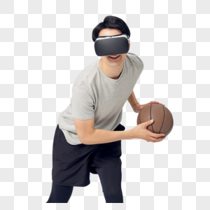 男性使用vr玩篮球概念图片