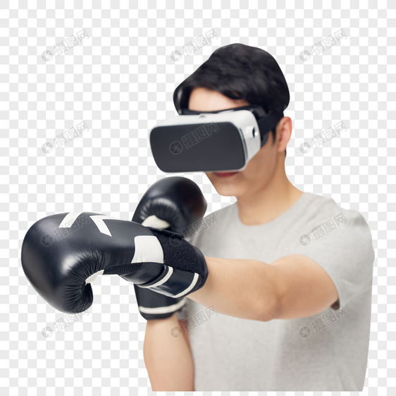 戴着vr眼镜的男性练习拳击图片
