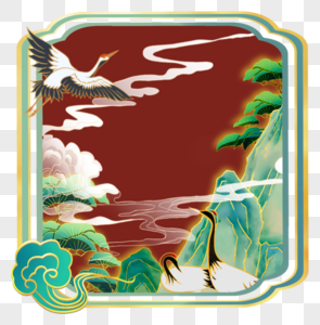国潮仙鹤节气边框图片