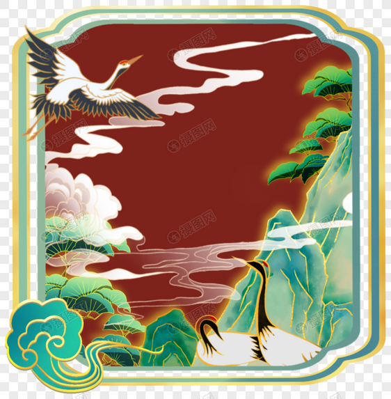 国潮仙鹤节气边框图片