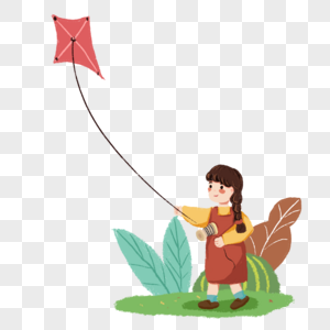 春天女孩奔跑放风筝装饰图片