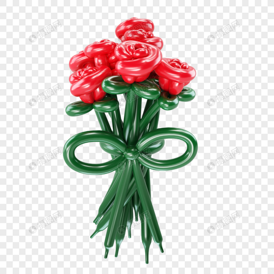 3D立体气球玫瑰花朵模型元素图片