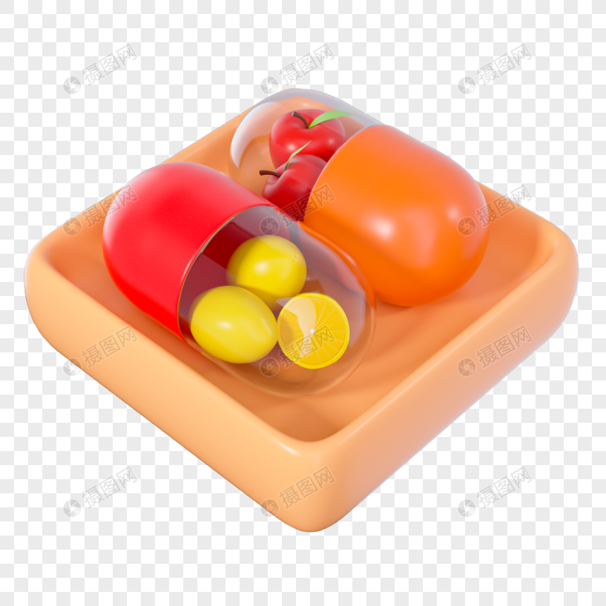 橙色卡通水果维生素胶囊图片