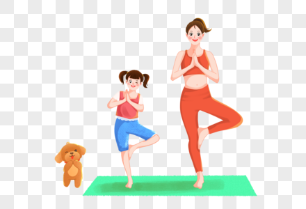 练瑜伽的妈妈和女儿图片